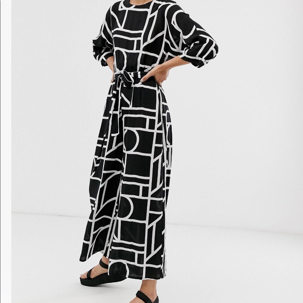 ASOS design mono geo tie waist jumpsuit